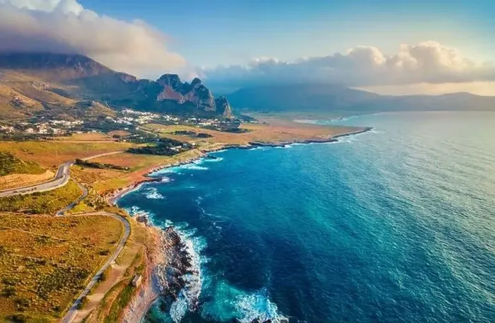 Framed Print : View from flying drone. Wonderful spring scene of Sicily Framed Print : View from flying drone. Wonderful spring scene of Sicily