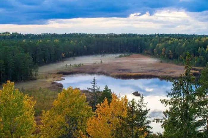 Framed Print : View of forest and Kangari lake from above. Latvian nature. Autumn landscape Framed Print : View of forest and Kangari lake from above. Latvian nature. Autumn landscape