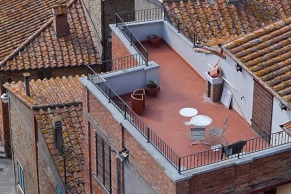 Top view of an italian house balcony between houses