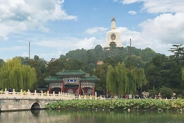 View of Jade Island with White Pagoda in Beihai Park at Beijing, China