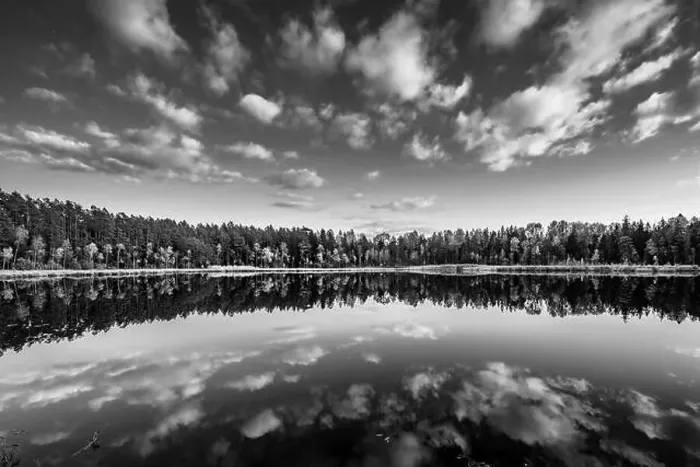 Framed Print : View of Kingari lake. Black and white. Latvian nature. Beautiful landscape Framed Print : View of Kingari lake. Black and white. Latvian nature. Beautiful landscape