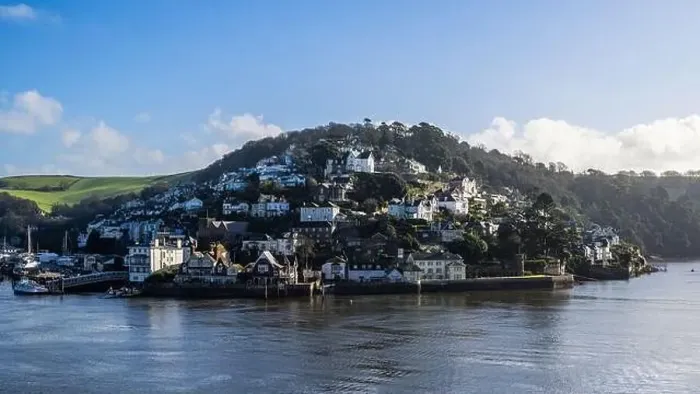 Framed Print : View of Kingswear from Dartmouth over River Dart, Devon, England, Europe Framed Print : View of Kingswear from Dartmouth over River Dart, Devon, England, Europe