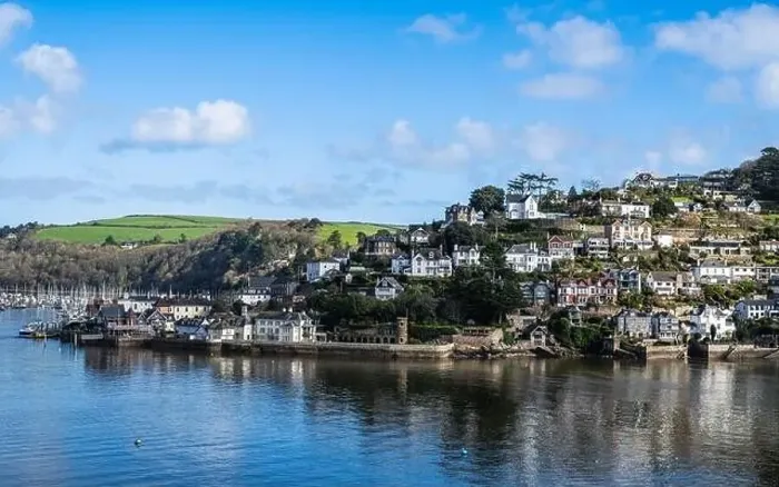 Framed Print : View of Kingswear from Dartmouth over River Dart, Devon, England, Europe Framed Print : View of Kingswear from Dartmouth over River Dart, Devon, England, Europe