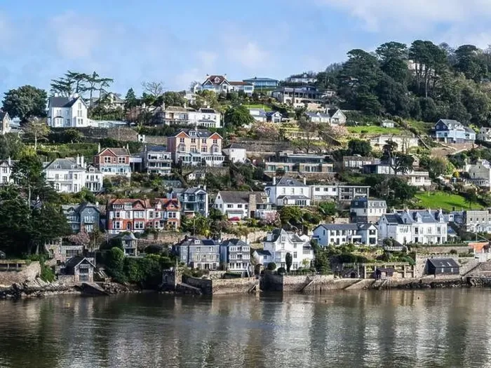 Framed Print : View of Kingswear from Dartmouth over River Dart, Devon, England, Europe Framed Print : View of Kingswear from Dartmouth over River Dart, Devon, England, Europe