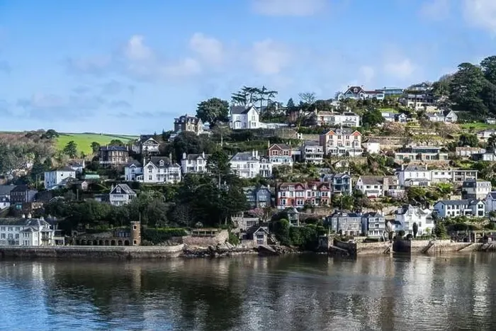 Framed Print : View of Kingswear from Dartmouth over River Dart, Devon, England, Europe Framed Print : View of Kingswear from Dartmouth over River Dart, Devon, England, Europe