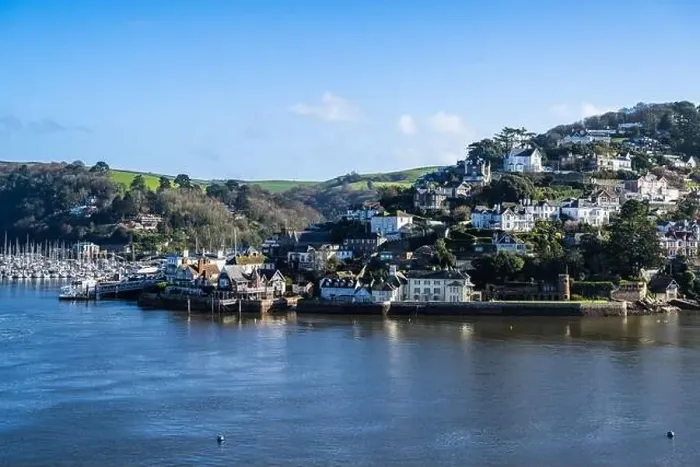 Framed Print : View of Kingswear from Dartmouth over River Dart, Devon, England, Europe Framed Print : View of Kingswear from Dartmouth over River Dart, Devon, England, Europe
