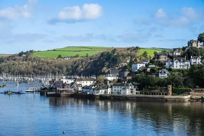 Framed Print : View of Kingswear from Dartmouth over River Dart, Devon, England, Europe Framed Print : View of Kingswear from Dartmouth over River Dart, Devon, England, Europe