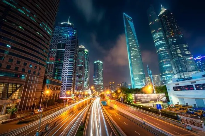 Framed Print : View of Lujiazui Business district skyscraper with traffic in street at night in Shanghai, China. Asian tourism, modern city life, or business finance Framed Print : View of Lujiazui Business district skyscraper with traffic in street at night in Shanghai, China. Asian tourism, modern city life, or business finance
