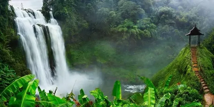 Framed Print : View of an natural misty waterfall in the rainforest Framed Print : View of an natural misty waterfall in the rainforest