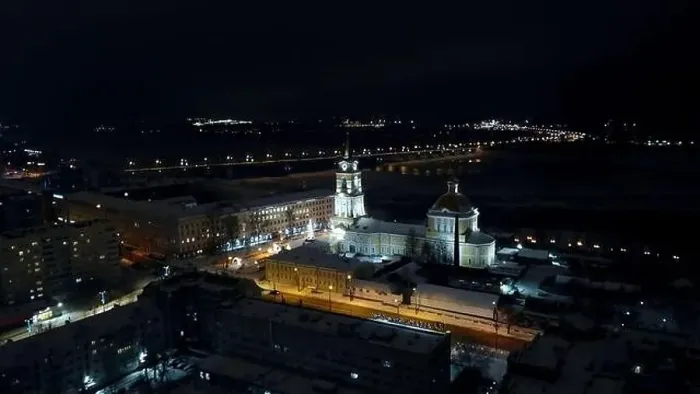 Framed Print : Top view of night city with glowing church Framed Print : Top view of night city with glowing church