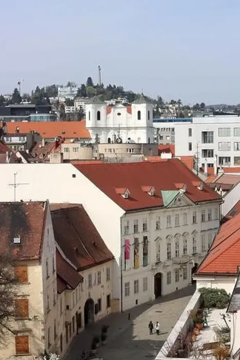 Framed Print : View of the Old Town from the Castle Hill, Bratislava, Slovakia. Street view, old red roofed houses. Spring in Europe Framed Print : View of the Old Town from the Castle Hill, Bratislava, Slovakia. Street view, old red roofed houses. Spring in Europe