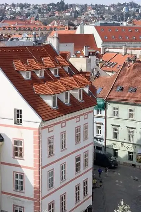 Framed Print : View of the Old Town from the Castle Hill, Bratislava, Slovakia. Street view, old red roofed houses. Spring in Europe Framed Print : View of the Old Town from the Castle Hill, Bratislava, Slovakia. Street view, old red roofed houses. Spring in Europe