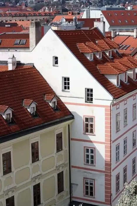 Framed Print : View of the Old Town from the Castle Hill, Bratislava, Slovakia. Street view, old red roofed houses. Spring in Europe Framed Print : View of the Old Town from the Castle Hill, Bratislava, Slovakia. Street view, old red roofed houses. Spring in Europe