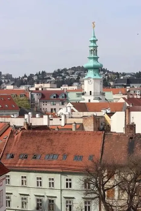 Framed Print : View of the Old Town from the Castle Hill, Bratislava, Slovakia. Street view, old red roofed houses. Spring in Europe Framed Print : View of the Old Town from the Castle Hill, Bratislava, Slovakia. Street view, old red roofed houses. Spring in Europe