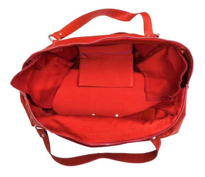 Framed Print : top view of open empty red travelling bag isolated on white background Framed Print : top view of open empty red travelling bag isolated on white background