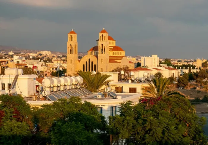 Framed Print : View of Paphos with the Orthodox Cathedral of Agio Anargyroi, Cyprus Framed Print : View of Paphos with the Orthodox Cathedral of Agio Anargyroi, Cyprus