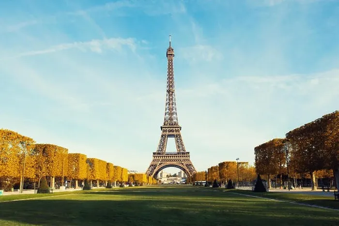 Framed Print : View on Paris and Eiffel tower with Blue sky with clouds in autumn at Paris, France Framed Print : View on Paris and Eiffel tower with Blue sky with clouds in autumn at Paris, France