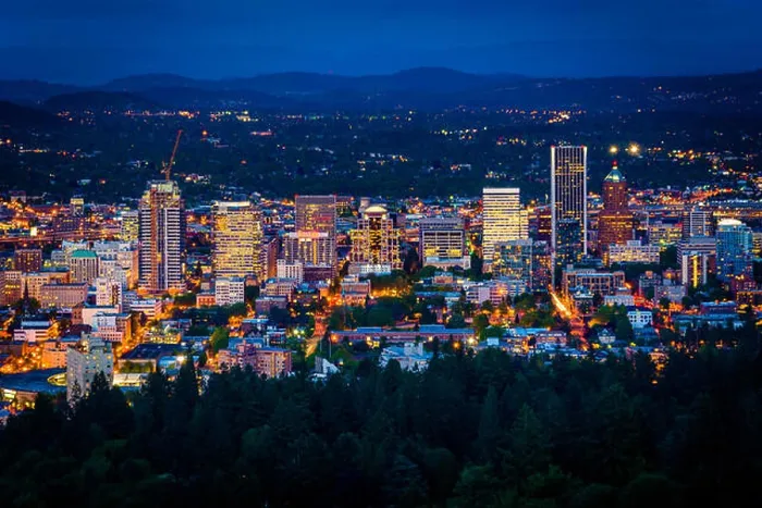 Framed Print : View of the Portland skyline at night, from Pittock Acres Park, in Portland, Oregon Framed Print : View of the Portland skyline at night, from Pittock Acres Park, in Portland, Oregon