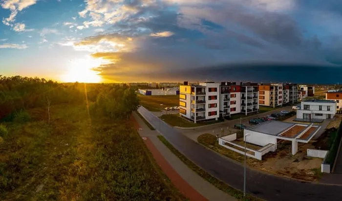 Framed Print : View from above on real estates in Ostrow Wielkopolski in Poland, during dynamic weather Framed Print : View from above on real estates in Ostrow Wielkopolski in Poland, during dynamic weather