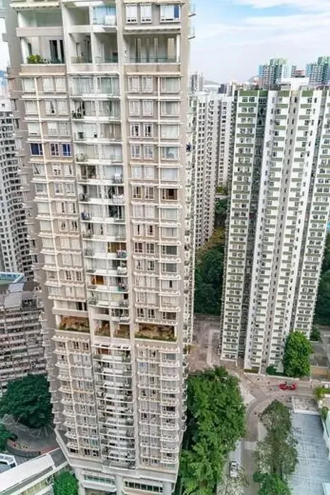 Framed Print : The view of residential neighborhood and skyscrapers from rooftop in Hong Kong