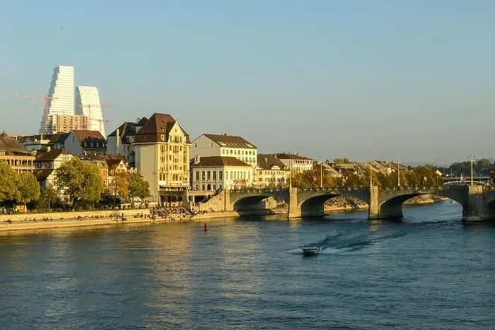 Framed Print : View at river Rhine on Basel in Switzerland Framed Print : View at river Rhine on Basel in Switzerland