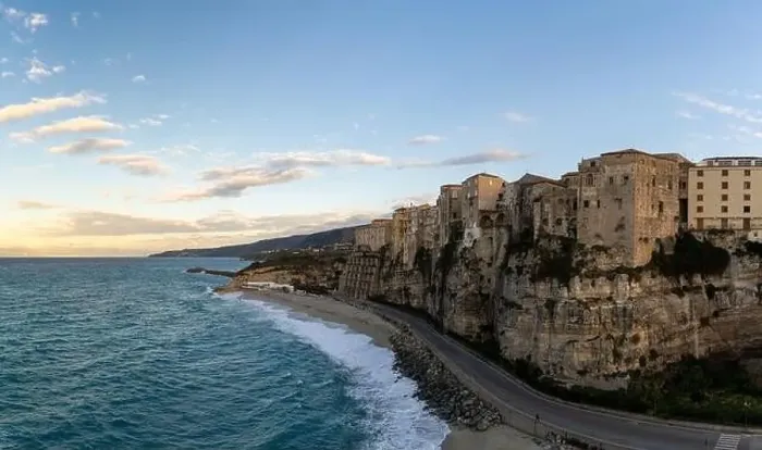 Framed Print : View of Rotonda Beach and the colourful old town of Tropea in Calabria at sunset Framed Print : View of Rotonda Beach and the colourful old town of Tropea in Calabria at sunset