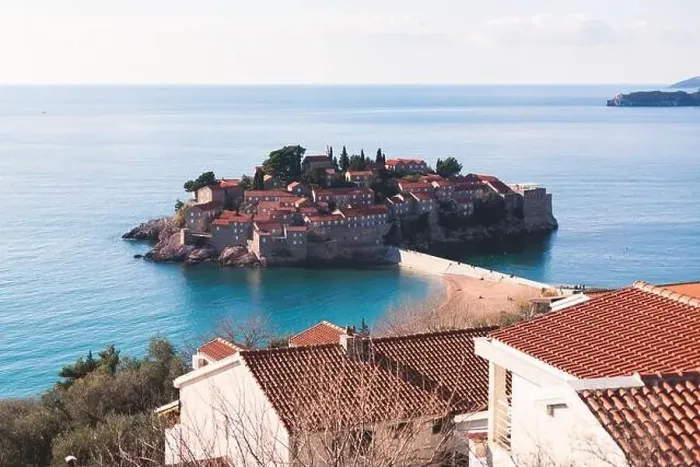 Framed Print : View of Sveti Stefan, a town in Budva Municipality Framed Print : View of Sveti Stefan, a town in Budva Municipality