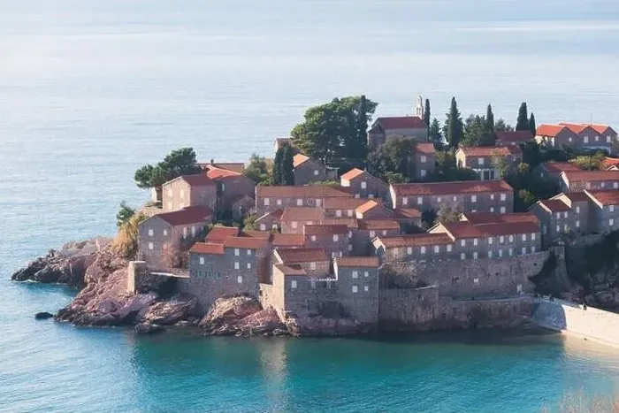 Framed Print : View of Sveti Stefan, a town in Budva Municipality Framed Print : View of Sveti Stefan, a town in Budva Municipality