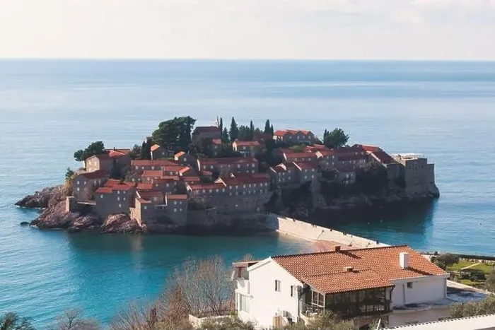 Framed Print : View of Sveti Stefan, a town in Budva Municipality Framed Print : View of Sveti Stefan, a town in Budva Municipality