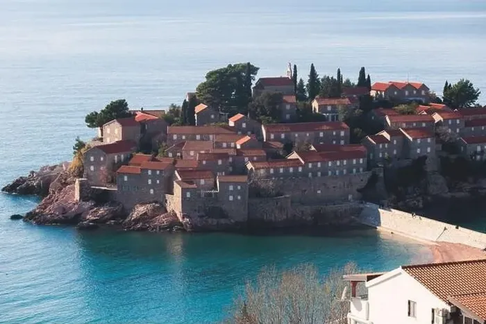 Framed Print : View of Sveti Stefan, a town in Budva Municipality Framed Print : View of Sveti Stefan, a town in Budva Municipality