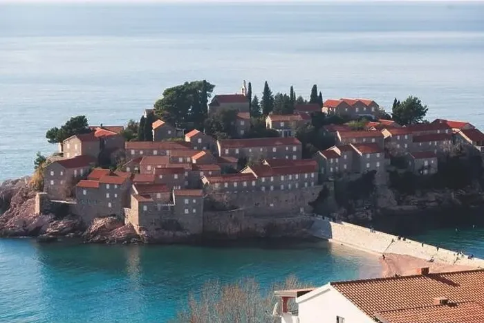Framed Print : View of Sveti Stefan, a town in Budva Municipality Framed Print : View of Sveti Stefan, a town in Budva Municipality