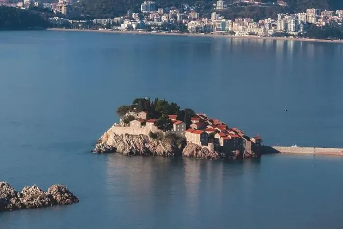 Framed Print : View of Sveti Stefan, a town in Budva Municipality Framed Print : View of Sveti Stefan, a town in Budva Municipality