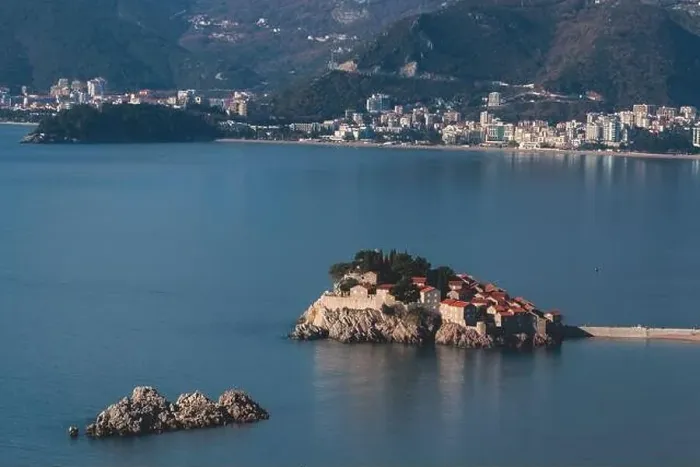 Framed Print : View of Sveti Stefan, a town in Budva Municipality Framed Print : View of Sveti Stefan, a town in Budva Municipality
