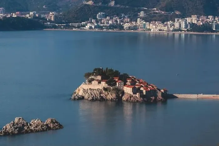 Framed Print : View of Sveti Stefan, a town in Budva Municipality Framed Print : View of Sveti Stefan, a town in Budva Municipality