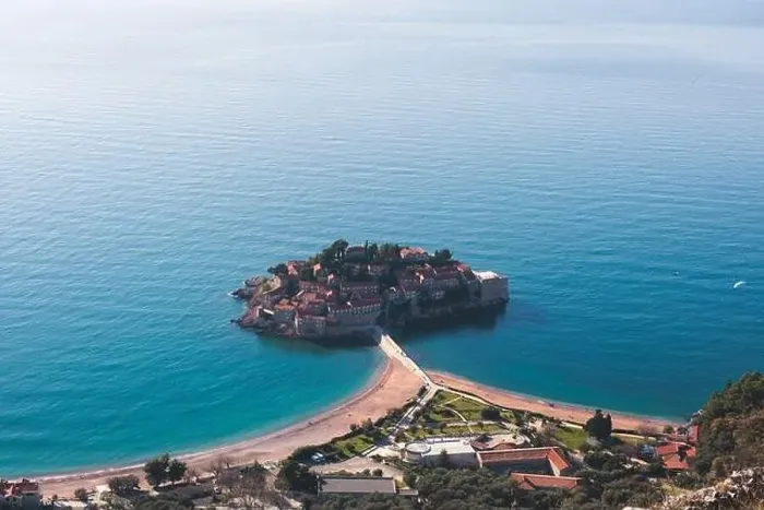 Framed Print : View of Sveti Stefan, a town in Budva Municipality Framed Print : View of Sveti Stefan, a town in Budva Municipality