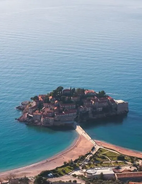 Framed Print : View of Sveti Stefan, a town in Budva Municipality Framed Print : View of Sveti Stefan, a town in Budva Municipality