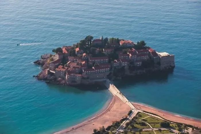 Framed Print : View of Sveti Stefan, a town in Budva Municipality Framed Print : View of Sveti Stefan, a town in Budva Municipality