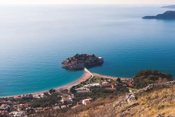 Framed Print : View of Sveti Stefan, a town in Budva Municipality Framed Print : View of Sveti Stefan, a town in Budva Municipality