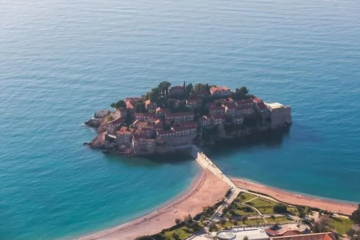 Framed Print : View of Sveti Stefan, a town in Budva Municipality Framed Print : View of Sveti Stefan, a town in Budva Municipality