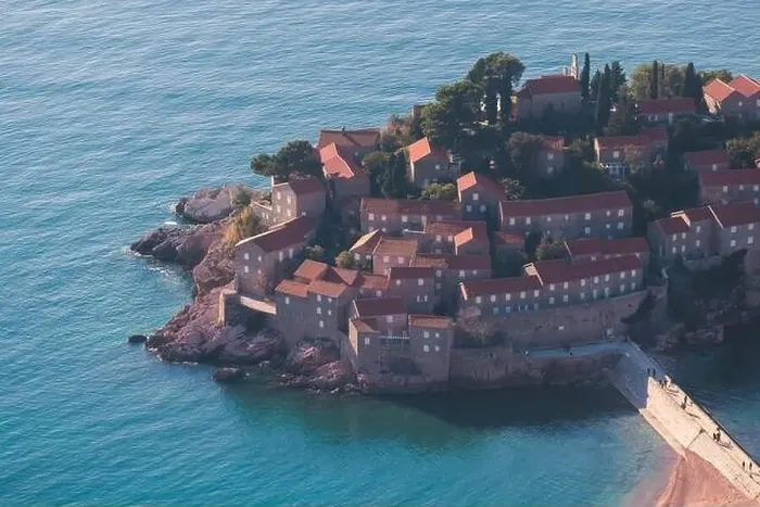 Framed Print : View of Sveti Stefan, a town in Budva Municipality Framed Print : View of Sveti Stefan, a town in Budva Municipality