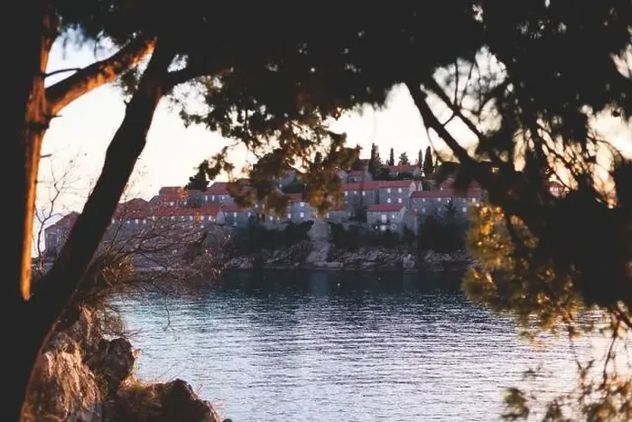 Framed Print : View of Sveti Stefan, a town in Budva Municipality Framed Print : View of Sveti Stefan, a town in Budva Municipality