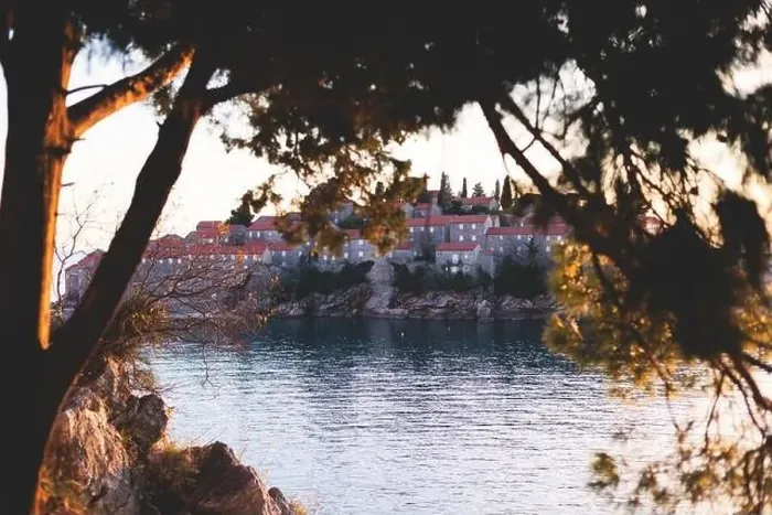 Framed Print : View of Sveti Stefan, a town in Budva Municipality Framed Print : View of Sveti Stefan, a town in Budva Municipality