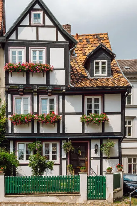 Framed Print : View of a traditional old German house with timber framing Framed Print : View of a traditional old German house with timber framing