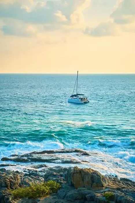 Framed Print : View of the tropical bay with yachts