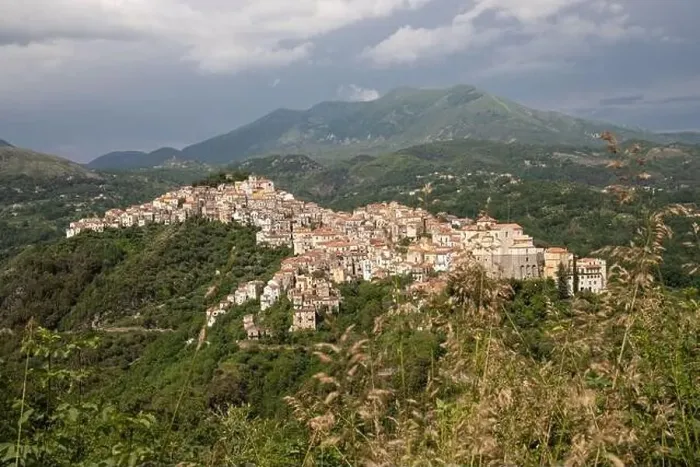 Framed Print : View of the white town of Rivello, Mediterranean mountain village in nature, Campania, Salerno Italy Framed Print : View of the white town of Rivello, Mediterranean mountain village in nature, Campania, Salerno Italy