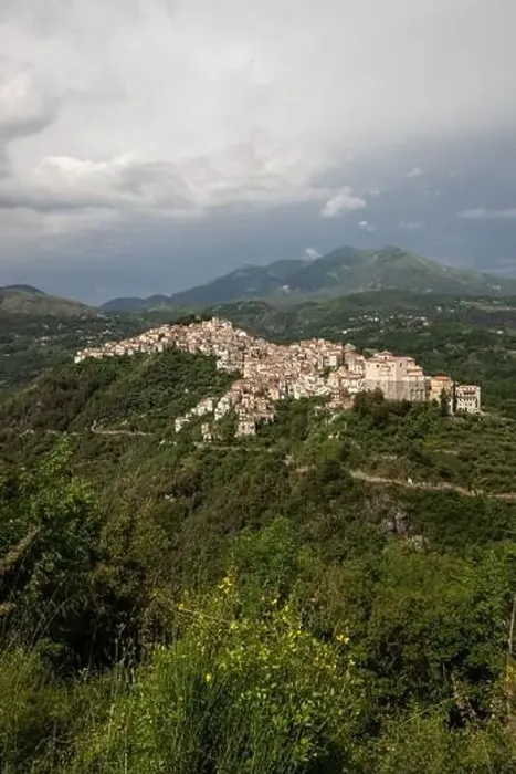 Framed Print : View of the white town of Rivello, Mediterranean mountain village in nature, Campania, Salerno Italy Framed Print : View of the white town of Rivello, Mediterranean mountain village in nature, Campania, Salerno Italy