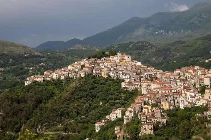 Framed Print : View of the white town of Rivello, Mediterranean mountain village in nature, Campania, Salerno Italy Framed Print : View of the white town of Rivello, Mediterranean mountain village in nature, Campania, Salerno Italy