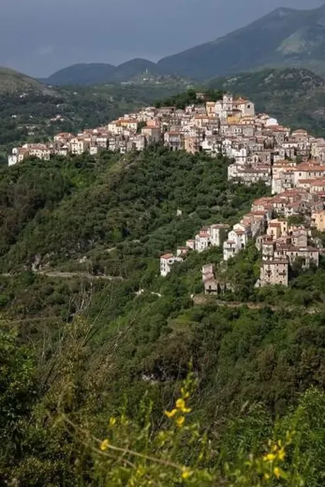 Framed Print : View of the white town of Rivello, Mediterranean mountain village in nature, Campania, Salerno Italy Framed Print : View of the white town of Rivello, Mediterranean mountain village in nature, Campania, Salerno Italy