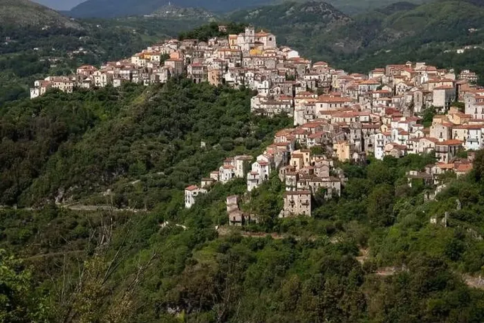 Framed Print : View of the white town of Rivello, Mediterranean mountain village in nature, Campania, Salerno Italy Framed Print : View of the white town of Rivello, Mediterranean mountain village in nature, Campania, Salerno Italy