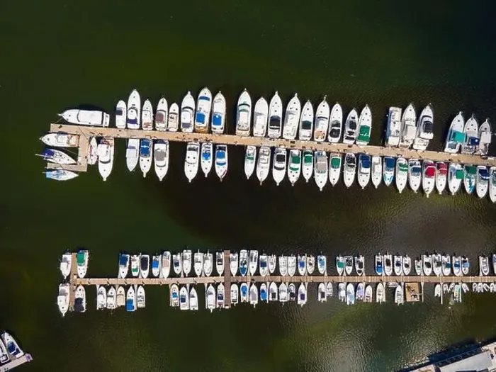 Framed Print : Top view of yachts at Captain's Cove Marina at Town River mouth to Boston Harbor in city of Quincy Framed Print : Top view of yachts at Captain's Cove Marina at Town River mouth to Boston Harbor in city of Quincy